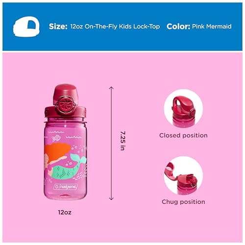 Image of Nalgene Kids' 12 oz On The Fly Lock-Top Water Bottle, Pink Mermaid