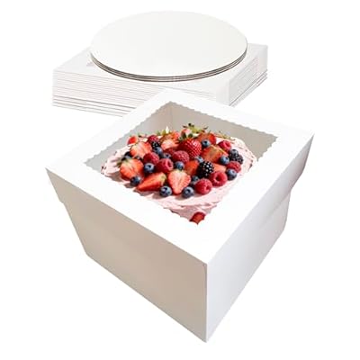 3 Pack Cake Boxes,10x10x8 Inch Tall Cake Box wi...