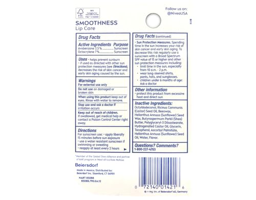 NIVEA Smoothness Broad Spectrum SPF 15 Sunscreen Lip Care, 0.17 Oz (2 Pack)