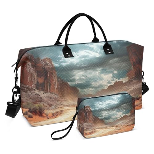 Large Travel Duffel Bag, Desert Landscape Clouds Sport Tote Gym Bags, Shoulder Weekender Overnight Bags for Women Men, Carry On Luggage with Toiletry Bag