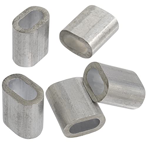AERZETIX - C65271 - Juego de 5 manguitos de sujeción para cable/alambre en acero Ø6mm DIN 3093 - brida de crimpado - sujetacables colgar pancartas velas de sombra cuerdas - aluminio - color plata