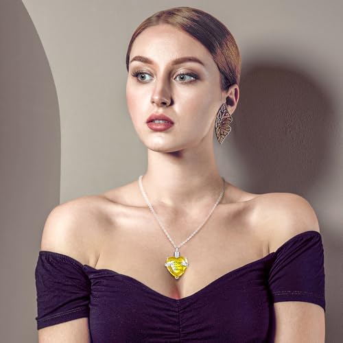 Henoyso 9 Pcs Heart Cross Cubic Urn Necklace for Ashes Keepsake Cremation Jewelry Stainless Steel Necklace Crystal Memorial Pendant Locket Ashes Jewelry for Women Men Loved Ones(Yellow) by Henoyso - Image 5