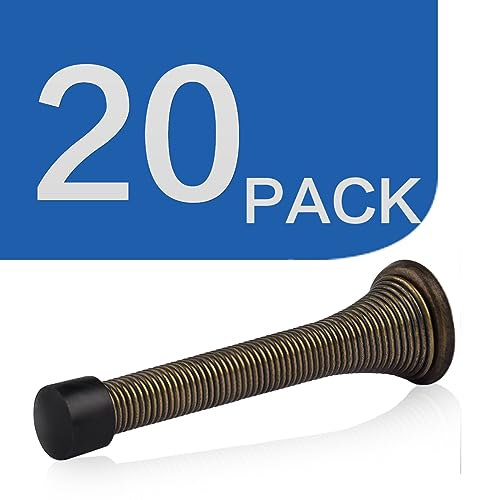 Image of HOMOTEK 20 Pack Spring Door Stopper with Rubber Bumper 3-1 /8 inch Flexible Spring Heavy Duty Wall Door Stop Low Mounted Door Bumper for Home (Antique Brass)
