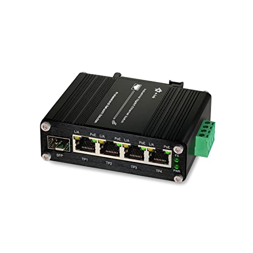 Throncom Industrial Gigabit 4 Ports PoE Ethernet Switch PoE+ Fiber Switch with 100/1000M Adaptive SFP Slot Din Rail Unmanaged 10/100/1000Mbps Network Switch IEEE802.3af/at 30W/Port Max 120W 12-48V DC