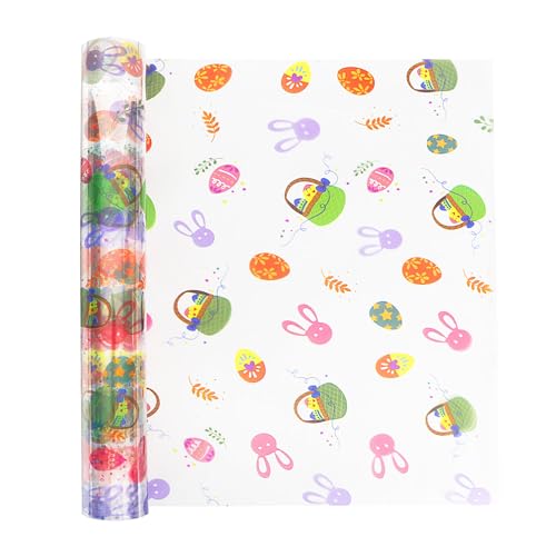 Image of JOYIT 100ft Easter Cellophane Wrap Roll with Egg (17.5 in x 100 ft) - 3 Mil Thick Easter Wrapping Paper Roll, Easter Cellophane Bags for Baskets Candy Gift Wrapping
