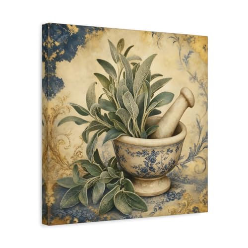 Tableau sauge vintage 40x40 cm pour une déco de cuisine rétro et chaleureuse