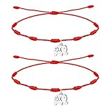 cotigo Pulsera 7 Nudos con Elefante en acero inoxidable, pulsera hilo nudo rojo ajustable, Amuleto de Suerte y contra mal de ojo, set 2 pcs (Elefante Plateado)
