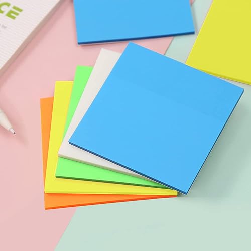 250 hojas de notas adhesivas transparentes 3 x 3 pulgadas, impermeable, colección de colores brillantes, notas súper adhesivas, 5 blocs de notas, 50