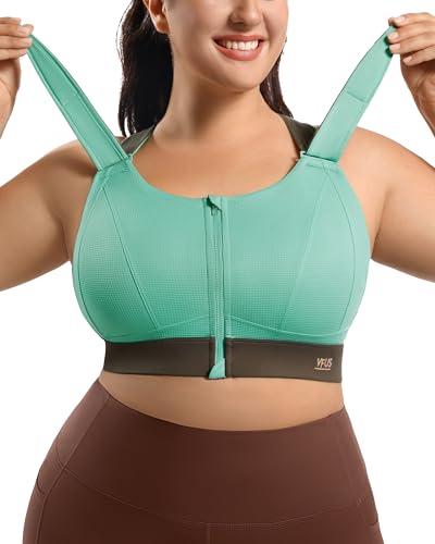 Image of High Impact Zip Front Adjustable Sports Bra No Bounce Criss Cross Plus Size Bras for Women Workout Running