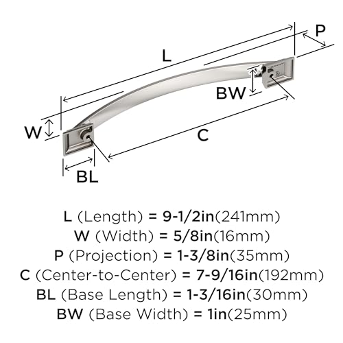 Image of Amerock Candler 7-9 /16 inch (192mm) Center-to-Center Polished Nickel Cabinet Pull, BP29350PN