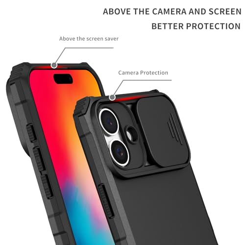 Image of Back Cover Case for Apple iPhone 16 Plus | Sliding Camera Shield | Stereoscopic Stand | 360 Degree Protection Case Cover for i Phone 16 Plus /iPhone 16Plus | PC, Black Back Cover