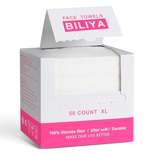 Disposable Face Towels, Plant-Based Biodegradable Viscose, Lint-Free Dual Texture, Ultra Soft, For Sensitive Skin, 50 Count