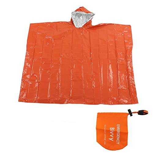 Koieam Rain Poncho,Emergency Poncho Outdoor Reusable Orange Emergency Waterproof Insulated Poncho Blanket with Whistle Storage Bag