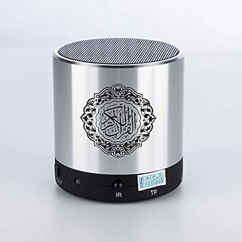 Swthlge Quran Speaker, Remote Plug-in Card Player Metal Mini Audio Quran Speaker-Silver Cover