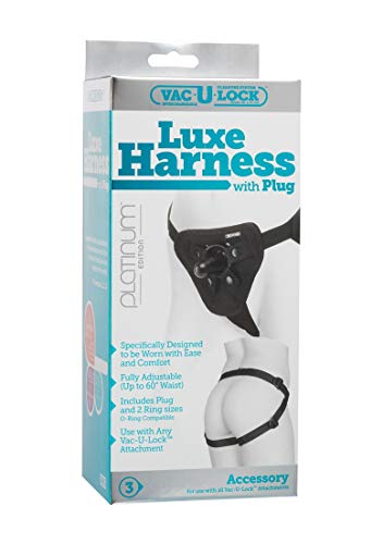 Doc Johnson Vac-U-Lock Platinum - Luxe Harness With Vac-U-Lock Plug And 3 Different Sized O-Rings - Compatible With O-Ring And Vac-U-Lock Dildos - Accommodates Up-To 69" Waist #TOP2