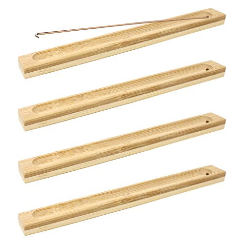 Yueton 4Pcs Traditional Vintage Bamboo Wooden Incense Stick Holder Wood Incense Tray Handmade Incense Burner With Ash Catcher For Aromatherapy, Meditation, Yoga, Home, Office, Hotel, Buddhist Temple #TOP25