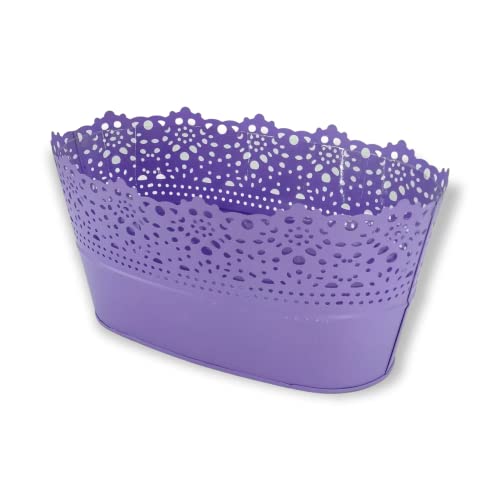 DARO DEKO Metall Blumentopf Schale lila 11 x 23cm mit Einsatz Über-Topf Pflanzgefäß Kräuter-Töpfe