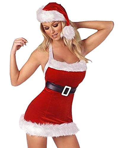 SNOMYRS Sexy Outfit Dresses Women's Santa Claus Costume Dress with Plush Trim and Santa Hat - for Christmas Parties