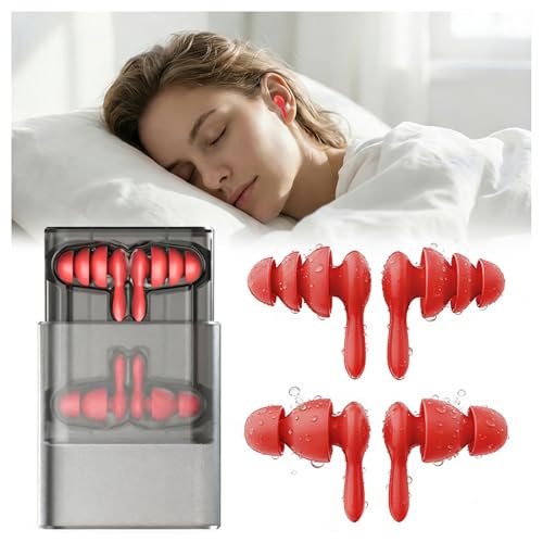 Bouchons d’Oreilles pour Dormir, 2 Paires Étanche Bouchons Doreilles Silicone Anti Bruit 40 dB avec 3 Couches d'isolation et Étui pour Dormir Sur le Côté, Voyages, Avion, Étude et Natation