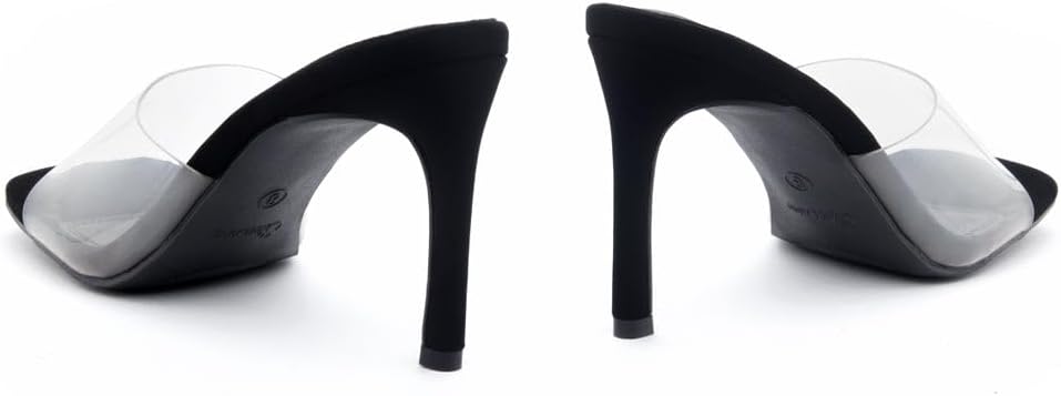 Shoe Land Melrose Women's High Heels Stiletto Heeled Slides, Square Open Toe One Band Slip-On Heeled Mules – Dressy Clear Heeled Sandals for Prom Party Wedding and Vacation - Image 3