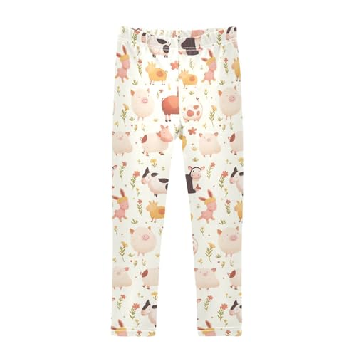 Farm Animals Pattern Kids Girl's Cotton Leggings Casual Full Length Athleisure Pants Sports