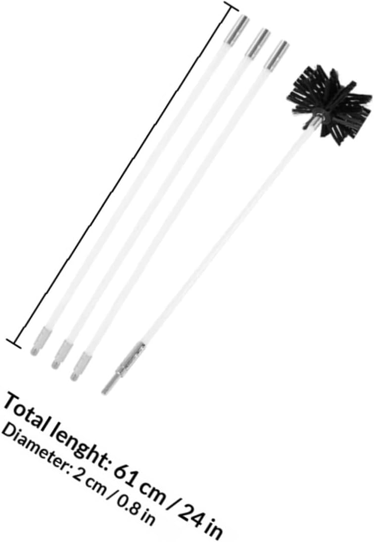 Ipetboom Flexible Nylon Chimney Cleaning Brush Kit 610mm with 4 Rods and 1 Brush Head for Dryer Vent and Fireplace Duct Interior Maintenance