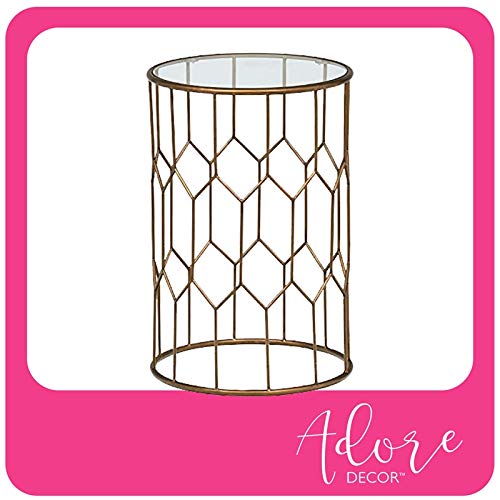 Adore Decor Harper Modern Glass And Metal Side Table, Gold Geometric Decorative Drum Small Accent For Living Room, 15.75" Wide Tabletop #TOP1