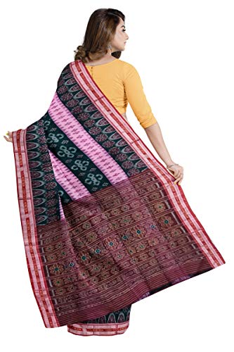 Image of Odisha Sambalpuri Handloom Ikat Women's Cotton Saree, Odisha Handloom Handmade Pure Cotton Khandua Saree, Ikkat Orissa Traditional Handloom Saree Without Blouse