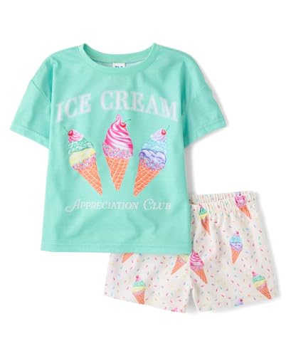 The Children's Place,Girls,Short Sleeve Top and Shorts,2 Piece Pajama Set,Ice Cream Cones,Large