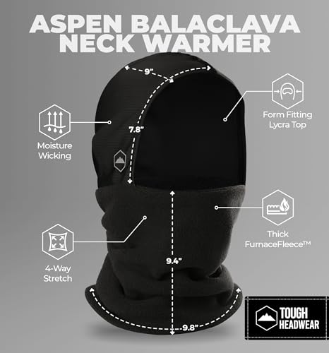 Tough Headwear Balaclava Ski Mask for Men & Women - Motorcycle Shiesty Mask - Thermal Winter Face Masks - Men's Pasamontañas - Black