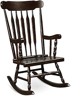 CASART Rocking Chair, Rubber Wood Porch Rocker Armchair, Indoor Outdoor Leisure Chair Deck Seat for Living Room, Bedroom, Balcony, Garden and Patio(Dark Brown)