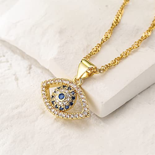 Cmoonry 18K Brass Water Ripple Chain Necklace For Women Girl Aaa Cubic Zirconia Evil Eye Pendant Female Party Jewelry Christmas Gift #TOP3