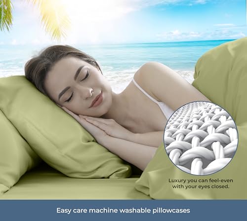 Image of ROYALE LINENS 100% Organic Cotton Percale Pillowcases Set of 2 - Queen Size Percale Pillowcase - Queen Set of 2 Pillow Cover - Breathable, Cool & Crisp Sage Green Pillow Cases (20 inchx30 inch, Sage Green)