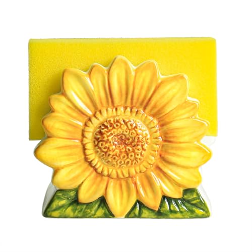 WAIT FLY Ceramic Sunflower Sponge Holder for Kitchen Sink Counter, Sponge Rack, Sink Caddy Organizer, Sunflower Scouring Pad and Dish Sponge Holder by WAIT FLY - Used condition - US$11.70