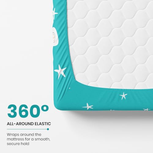 Image of LORETO - A QUALITY LINEN BRAND 186 TC 100% Pure Cotton King Size Fitted Bedsheet with 2 Pillow Covers for 78 x 72 Inch Mattress, All-Around Elastic, 8 Inch Deep Pocket, Teal Bear