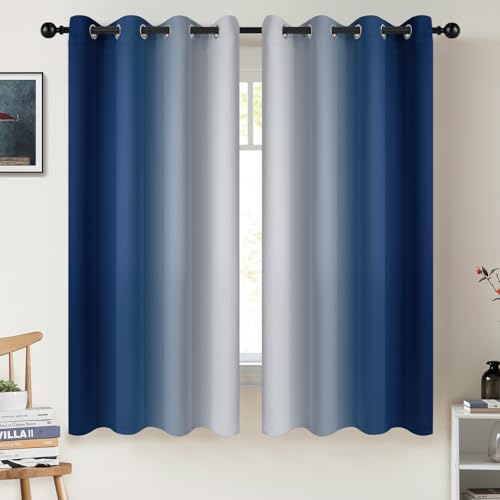COSVIYA Grommet Room Darkening Ombre Royal Blue Curtains W52xL63 inch
