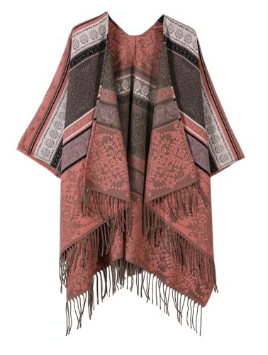 Rungion Women's Warm Ethnic Tassel Shawl Wraps Knitted Poncho Cape Fall/Winter Long Scarf Open Front Blanket Cardigan2