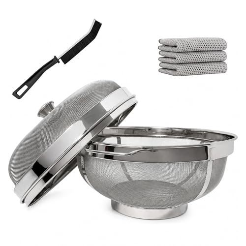 Image of 10 Inch Stainless Steel Fruit Basket with Lid | Includes Free Cleaning Brush and Multi Fiber Cloth | Fruit & Vegetable Storage Basket for Kitchen & Dining Table (Small 10 Inch)