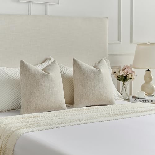 FUTEI Natural Linen Chenille Decorative Throw Pillow Covers 12x20 Inch Set of 2,Soft Cozy Faux Linen Textured Lumbar Pillow Cases,Farmhouse Home Decor for Couch Living Room