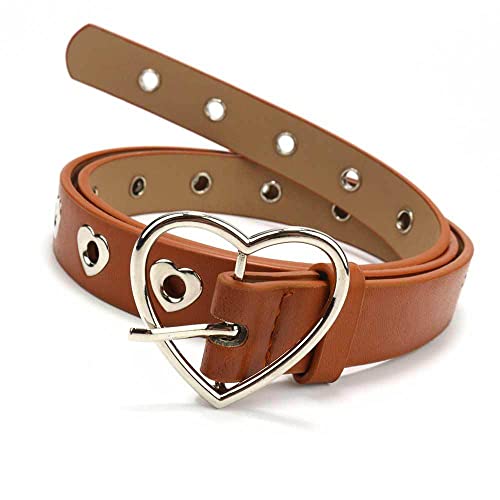 Sjyfal Women Grommet Belt Leather Punk Belts Rock Jeans Belts For Men Brown #TOP1