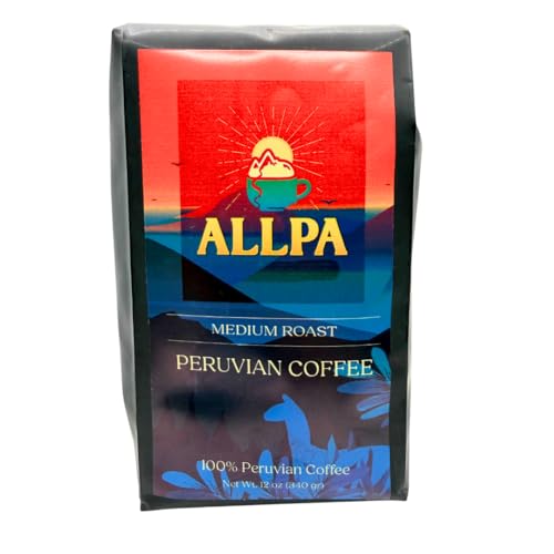 Allpa Peruvian Coffee 12 oz, Whole Bean Coffee, Medium Roast, Single Origin Coffee, Cafe Peruano, All Natural Beans, Product of Peru