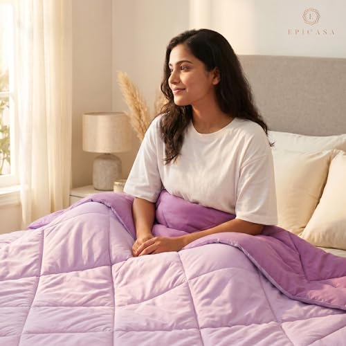 Image of Epicasa Reversible Comforter | 200 GSM Thermal Bonded Fill | 110 GSM Micro Peach Fabric | All Season AC Quilt | Diamond Quilted | Lightweight Duvet Blanket for Home Bedroom