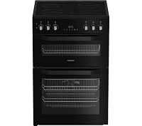 HDE6VDB1 60cm Electric Ceramic Cooker – Freestanding Double Oven with Ceramic Hob, Multiflow Technology, Catalytic Liners, 77L Main Oven, Fast Heating Zones – Black