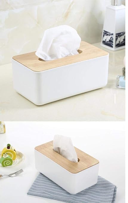KRUPANIDHI 1pc Rectangle Shape Wooden Cover Plastic Tissue Box Holder Paper Napkin Holder Case Tissue Holder Dispenser Organizer 4