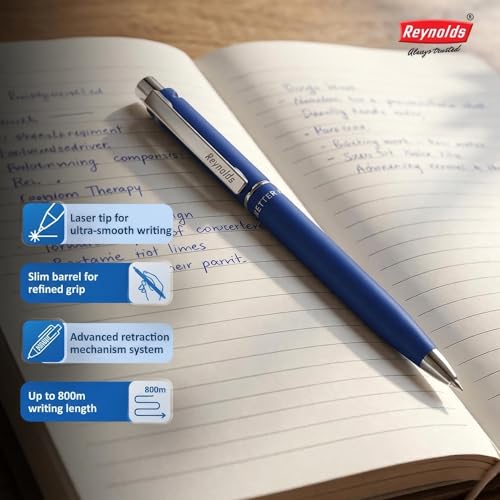 Image of Reynolds JETTER CLASSIC Ball Pen SET - 10 PENS BLUE | MULTI BODY COLOR BALL PEN WITH COMFORTABLE GRIP |BLUE BALL PENS FOR WRITING | PEN FOR PROFESSIONALS | 0.7 mm TIP SIZE