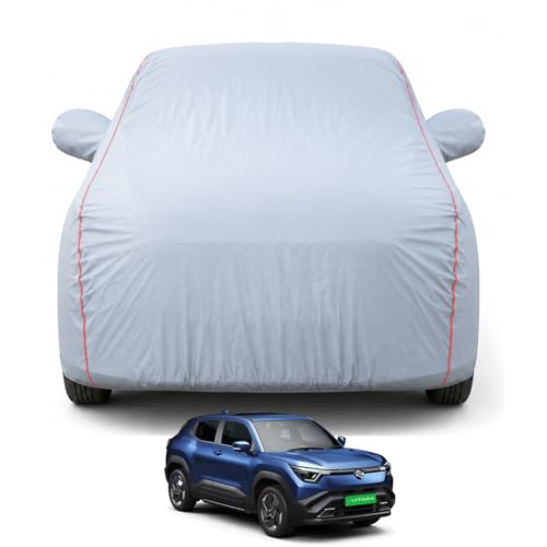 Image of Premium Car Cover for Maruti e Vitara (EV) Model | Waterproof, UV & Dust Protection | Mirror & Antenna Pocket | Triple Stitched, Soft Inner Lining, Belt & Buckle (Dark Grey)