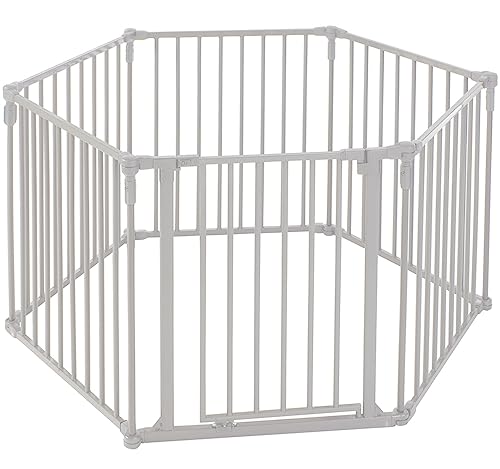 Toddleroo By North States 3 In 1 Metal Superyard: 151" Long Extra Wide Baby Gate, Barrier Or Play Yard. Hardware Or Freestanding, 6 Panels, 10 Sq.ft. Enclosure (30" Tall, Taupe) #TOP16