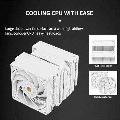 Image of Thermalright Royal Pretor 130 Ultra White CPU Air Cooler, PC Double Towers Cooler,High Performance 7 Heat Pipes CPU Cooling, White Brushed Top Cover,for AM4 /AM5, Intel lga1851 /1700 /1150 /1151 /2011