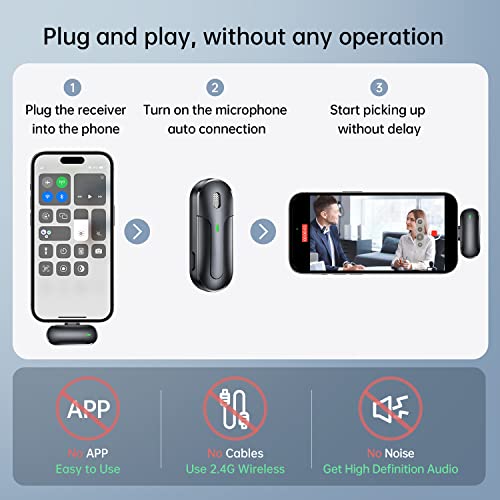 Uonkeus Mini Wireless Lavalier Microphone For Iphone/Ipad, Professional Noise Reduction Clip-On Mic For Iphone, Video Recording Live Stream Interview Podcast Youtube Vlog Tiktok Plug-Play #TOP1