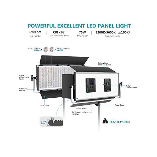 Neewer Professional 1904 LED Videoleuchte mit APP Steuerungssystem dimmbares zweifarbiges 3200K-5600K Fotobeleuchtungs… – Bild 3